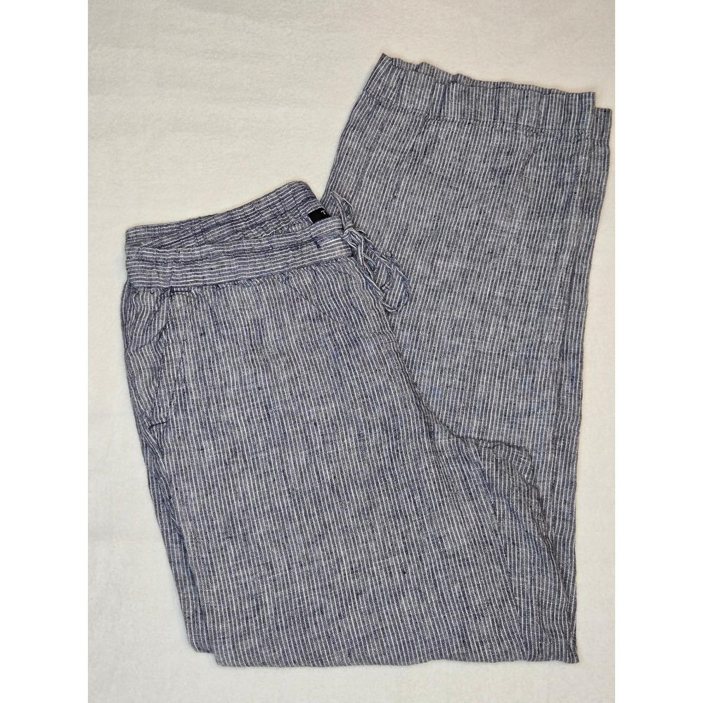 Talbots Womens Blue White Striped 100% Linen Ankle Pants Size 8